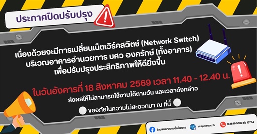 #SWUONGNEWS 📣 ประกาศ ปิดปรับปรุง ❌